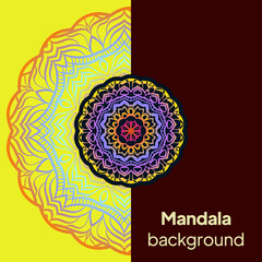 template with floral Mandala ornament. Lace pattern with hand drawn striped colorful Mandala. Vector illustration