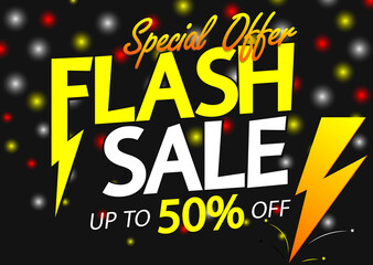 Flash Sale up to 50% off, poster design template, special offer, final season discount banner, vector illustration