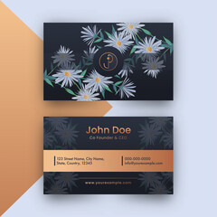 Front And Back View Of Business Card Design With Daisy Flowers.