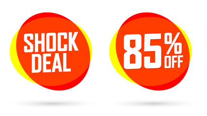 Shock Deal, 85% off, sale banners design template, discount tags, vector illustration