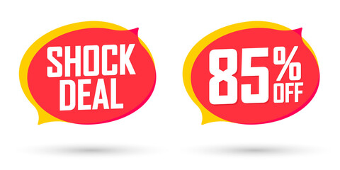 Shock Deal, 85% off, sale banners design template, discount tags, vector illustration