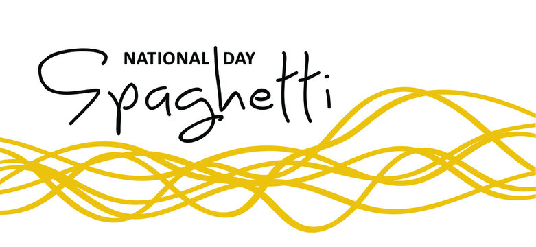 National Spaghetti Day. One of the world&rsquo;s favorite dishes, spaghetti, pasta. Traditional Italian dish. Spaghetti means little lines. 
Raw dry spaghetti line texture. Flat vector sign.