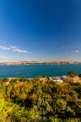 View to the east over sea to Asia in Istanbul, portrait.