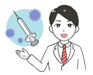 男性医師　注射器　ウイルス付き