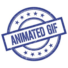 ANIMATED GIF text written on blue vintage round stamp.