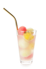 Glass of tasty watermelon cocktail  on white background