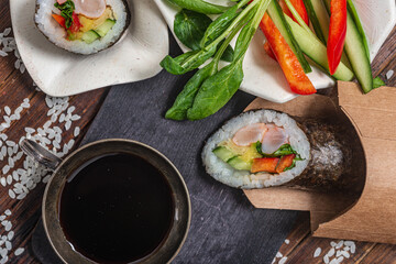 Still life. Japanese cuisine- roll in a package