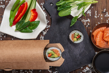 Still life. Japanese cuisine- roll in a package