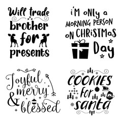 Beautiful Christmas calligraphy quotes set. Colorful typography designs for xmas decoration, cards, t shirts, mug, other prints. Stock lettering bundle designs isolated