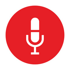 silhouette of separated microphone on a red circle background for broadcast or podcast icon or logo