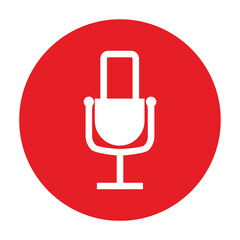 silhouette line art microphone for broadcast or podcast - line art microphone icon or logo isolated on red circle