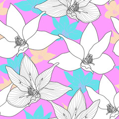 Floral seamless pattern. Vector background with flowers. Hand drawn artwork for textiles, fabrics, souvenirs, packaging and greeting cards.