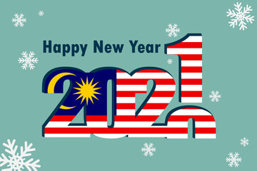 New Year's card 2021. In the photo: an element of the flag of Malaysia, a festive inscription and snowflakes. It can be used as a promotional poster, postcard, flyer, invitation or website.