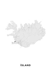 Iceland map poster (portrait). Road map of Iceland. It includes properly grouped all roads of the country (from highways to country roads and railways). Light grayscale printable graphics.