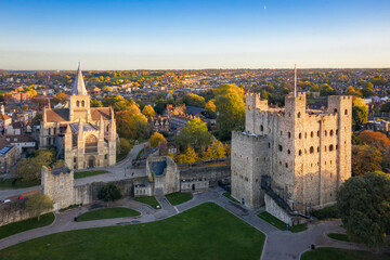 Aerial view of Rochester cathedral and castle