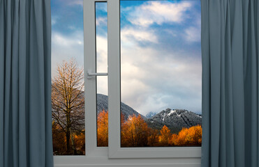 view window mountains autumn