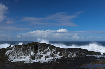 Gran Canaria, north coast, Puertillo de Banaderos area, powerful ocean waves breaking along the shore

