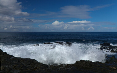 Gran Canaria, north coast, powerful ocean waves brought by winter wind storm
