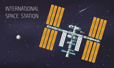 Flat Orbital International Space Station Illustration © Macrovector