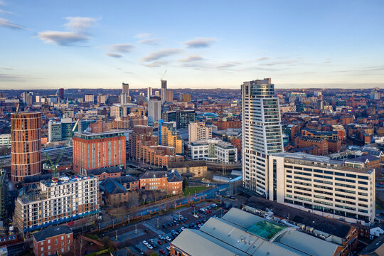 Leeds City Centre and Bridgewater Place. Aerial photo of the city, translation, offices and apartments,  Yorkshire Northern England United Kingdom. 
