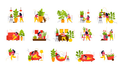 Fototapeta premium Home Garden Flat Color Set