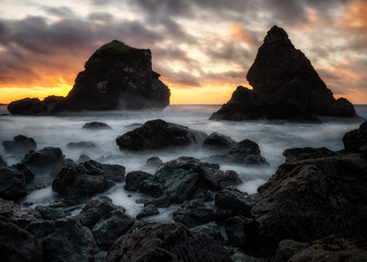 Sunset at a Rocky Beach, Northern California Coast - 402435110