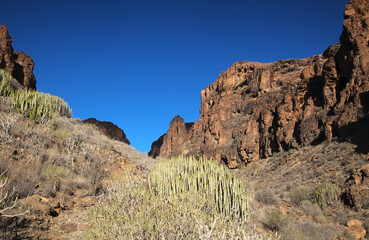 Gran Canaria, landscapes along the hiking route around the ravive Barranco Hondo, The Deep Ravine...