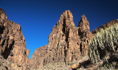 Gran Canaria, landscapes along the hiking route around the ravive Barranco Hondo, The Deep Ravine...