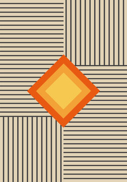 Minimal 20s geometric design poster, vector template with squares and stripes, modern hipster style. Wall decoration. Art print.