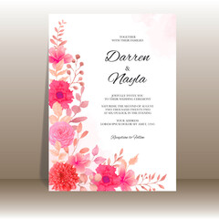 Beautiful wedding invitation with burgundy flowers and leaves