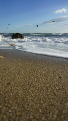 Kitesurfing in the windy sea near Athens Greece