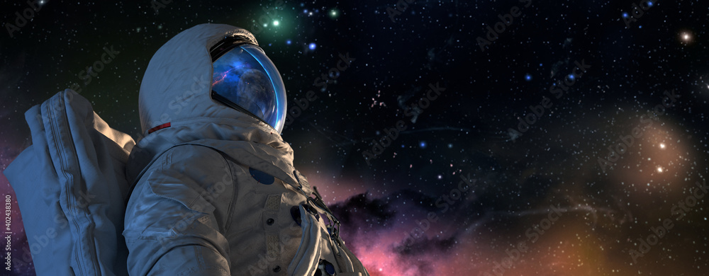 Wall mural an astrounaut spaceman in outer space closeup shot
