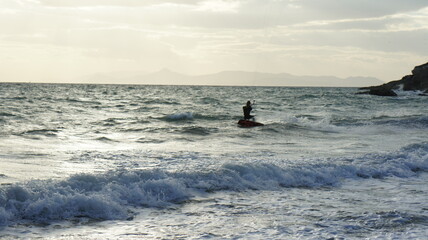 Kitesurfing in the windy sea near Athens Greece