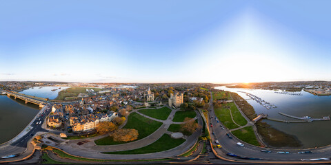 Spherical panorama of historical Rochester at sunset