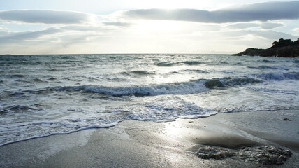 sunset over the winter Mediterranean sea