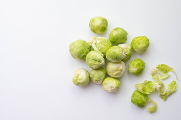 peeled and ripe Brussels sprouts lies on the table