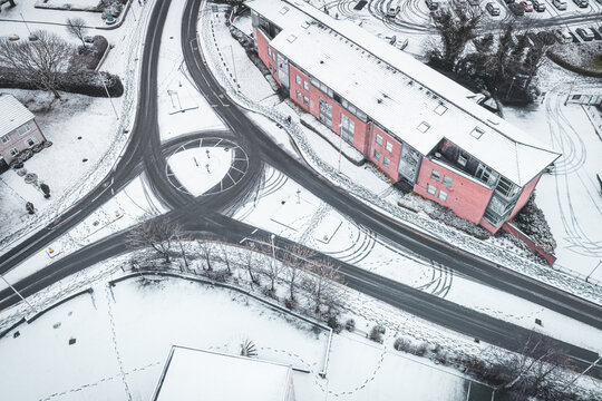 Winter Drone Photograph Over Roundabout In UK