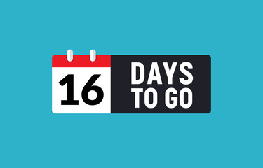 16 days to go last countdown icon. Sixteen days go sale price offer promo deal timer, 16 days only