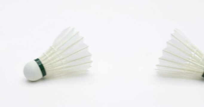 Badminton white Feather Shuttles on a white background , badminton set on white background