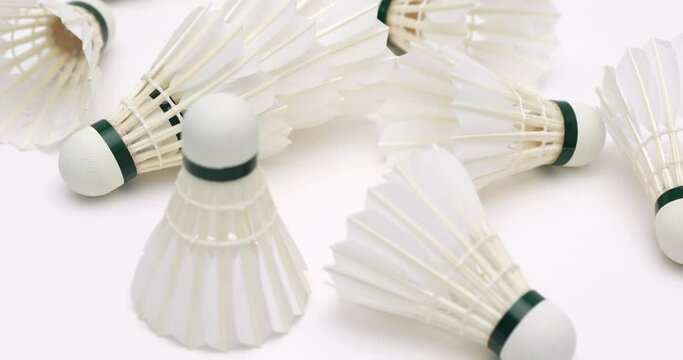 Badminton white Feather Shuttles on a white background , badminton set on white background