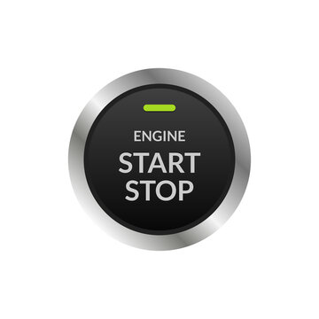 Car engine start stop button ignition. Push circle button engine stop start quality