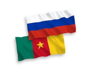 Flags of Cameroon and Russia on a white background