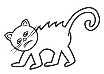 dangerous cat, white vector illustration, coloring book for children