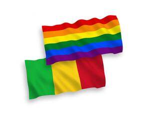 Flags of Rainbow gay pride and Mali on a white background