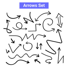 Vector arrow handdrawn curve icon. Doodle arrow sketch line icon set