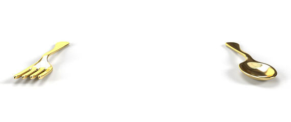 Gold Spoon And Fork 3D Render