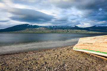 Boat at Lake Torneträsk in North Sweden