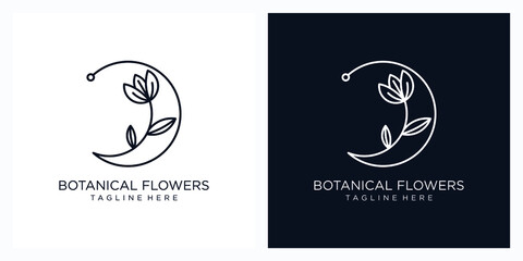 Hand drawn feminine beauty and floral botanical minimal logo