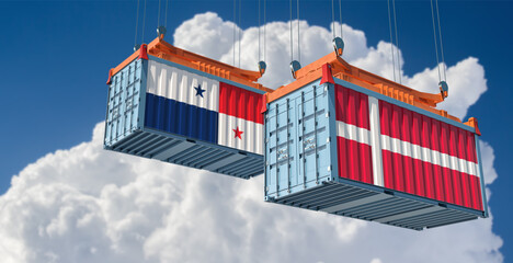 Freight containers with Denmark and Panama national flags. 3D Rendering 