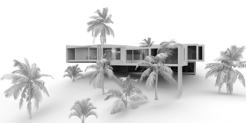 Clay render exterior , 3d illustration house 3d rendering design